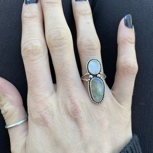 Notch +Fletch sterling ring moonstone labradorite